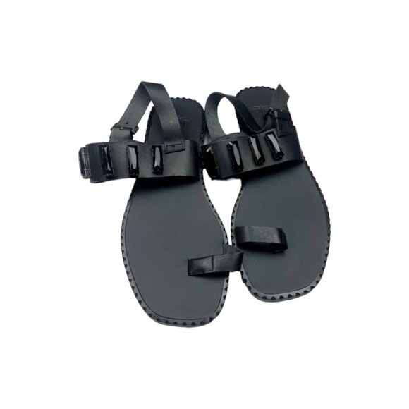 Tomas Maier Black Jewel Sandal Toe Loop Ring Gladiator Flat Boho Size 8 - Picture 6 of 13